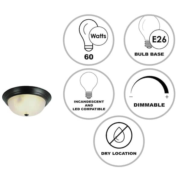Del Mar 13 in. 2-Light Oil Rubbed Bronze Flush Mount Ceiling Light Fixture with Frosted Leaf Pattern Glass Shade