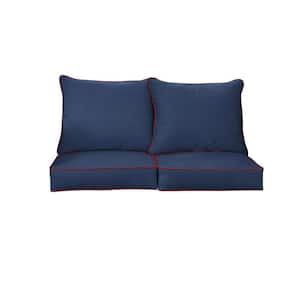 27 in. x 30 in. Sunbrella Deep Seating Indoor/Outdoor Loveseat Cushion Canvas Navy and Jockey Red