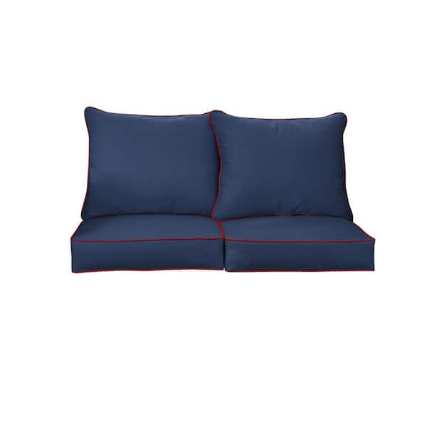 SORRA HOME 27 in. x 30 in. Sunbrella Deep Seating Indoor/Outdoor Loveseat Cushion Canvas Navy and Jockey Red