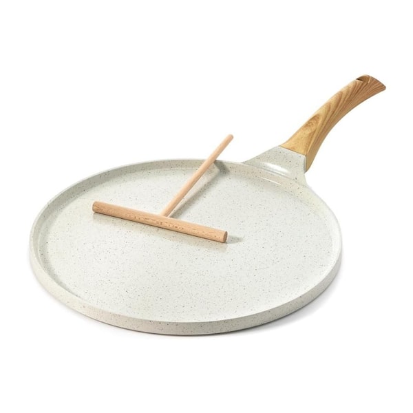 10 in. White Nonstick Crepe Pan, Granite Coating Dosa Pan Pancake Flat Skillet Tawa Griddle, with Stay-Cool Handle