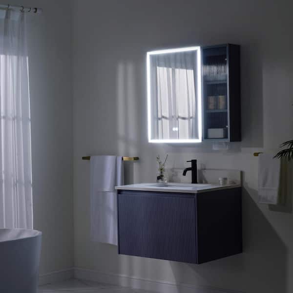 30 in.W x 22 in.D x 20 in.H Single Sink Solid Wood Floating Bath Vanity with White Quartz Top Medicine Cabinet,Lavender