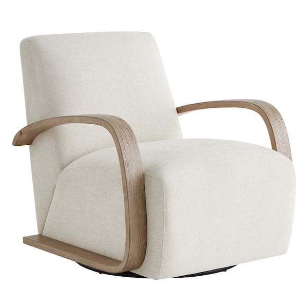Ella Linen Fabric Swivel Accent Chair with U-shaped Grey Solid Wood Arm Modern Armchair for Living Room or Bedroom