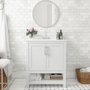 30 in. W x 19 in. D x 38 in. H Single Sink Freestanding Bath Vanity in White with White Stone Top