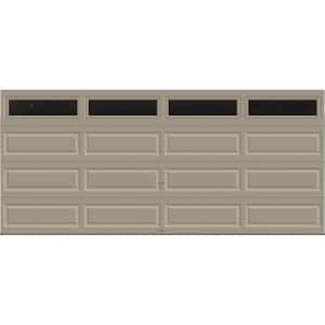 Classic Steel Long Panel 16ft x 7ft Insulated 6.5 R-Value Sandtone Garage Door with windows