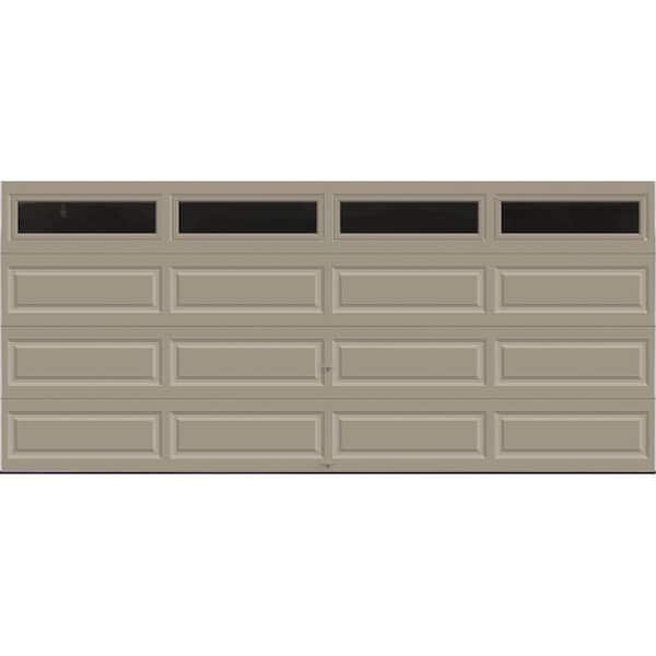Classic Steel Long Panel 16ft x 7ft Insulated 6.5 R-Value Sandtone Garage Door with windows