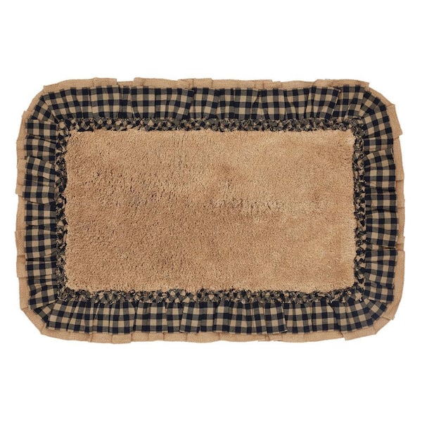Burlap Checkered Border 20 in. x 30 in. Black Bathmat