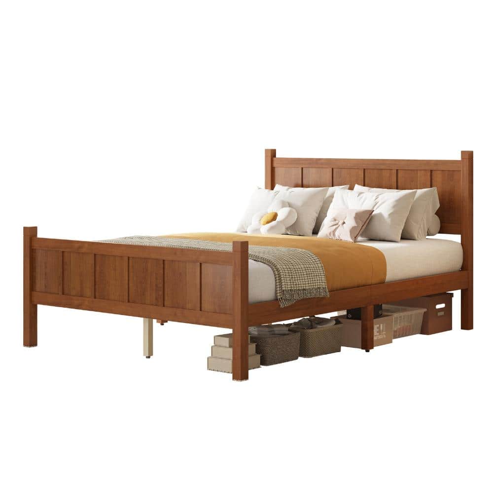 Light Walnut Wood Full Platform Bed with Headboard & Footboard and Under-Bed Storage durable construction price history on PriceWatchPro