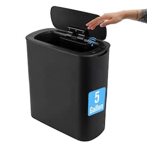 5 Gal. Black Automatic Bathroom Trash Can, Touchless Motion Sensor Garbage Can with Lid