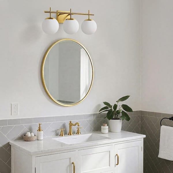 KAISITE 22 in. 3-Light Antique Gold Vintage Brass Globe Clear and