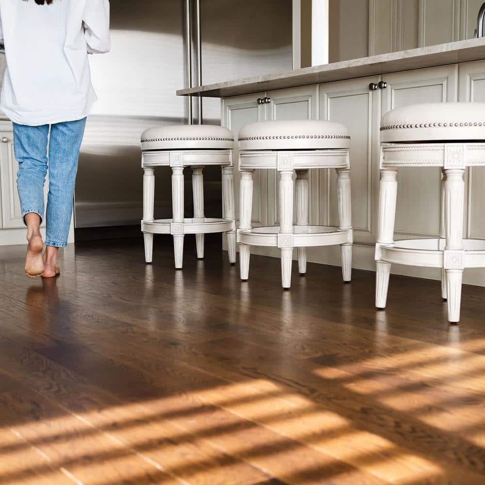 White Oak Backless Swivel Counter Stool with Upholstered Seat