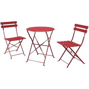 3-Piece Metal Outdoor Bistro Set of Foldable Patio Table and 2 Chairs for Garden Balcony Veranda and Terrace in Red