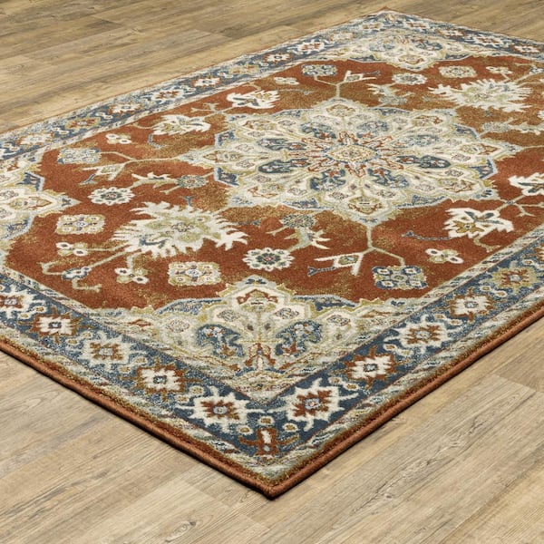 Brixworth Rust/Beige 8 ft. x 10 ft. Oriental Medallion Polypropylene Indoor Area Rug