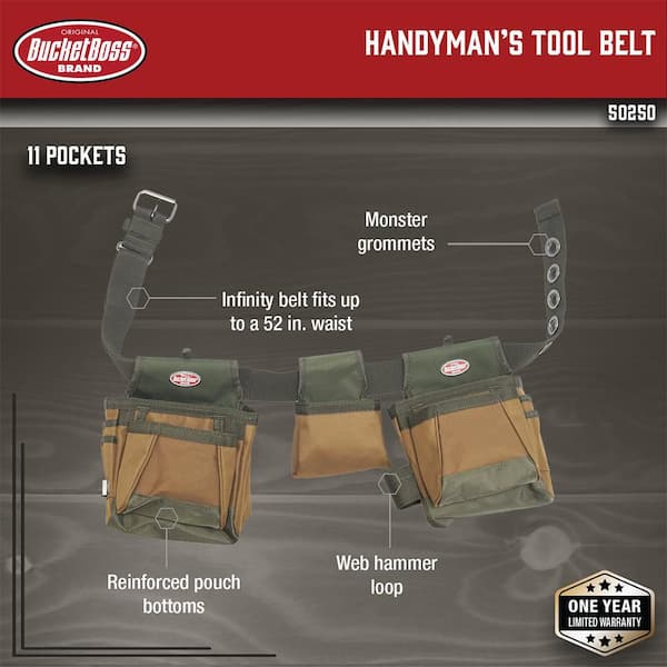 BUCKET BOSS 11-Pocket Handyman's Work Tool Belt Rig 50250 - The