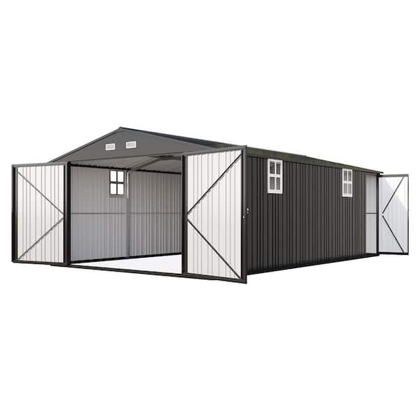 10 ft. W x 21 ft. D Metal Garage Shed with Double Hinged Doors and 4 Windows (210 sq. ft.)