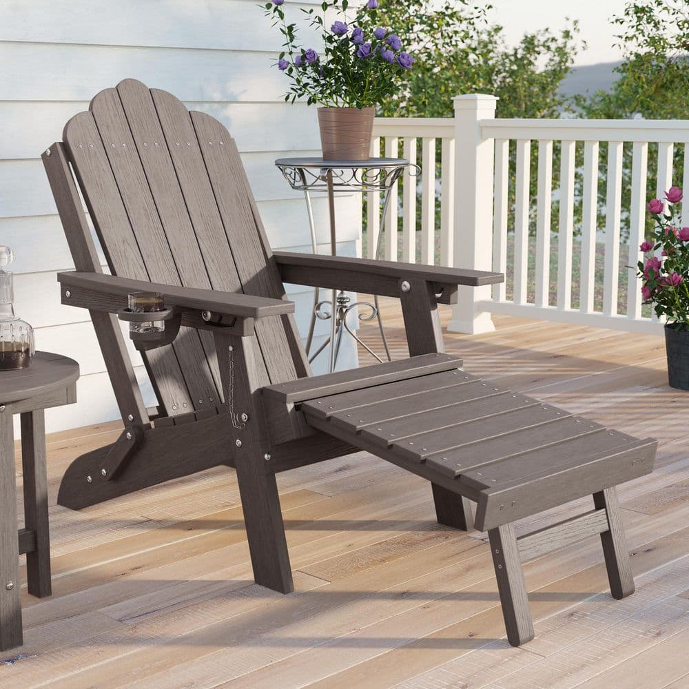 Sonkuki Coffee Plastic Folding Ergonomic Adirondack Chair, 3