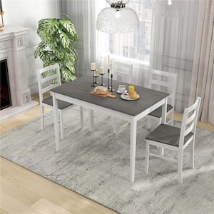 5-Piece Rectangle Natural and Gray Wood Top Dining Room Set Set Seats 4