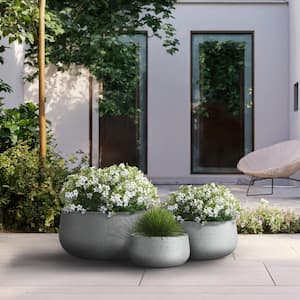 11.5in., 15in., 19in. Dia Stone Finish Extra Large Tall Round Concrete Plant Pot / Planter for Indoor & Outdoor Set of 3