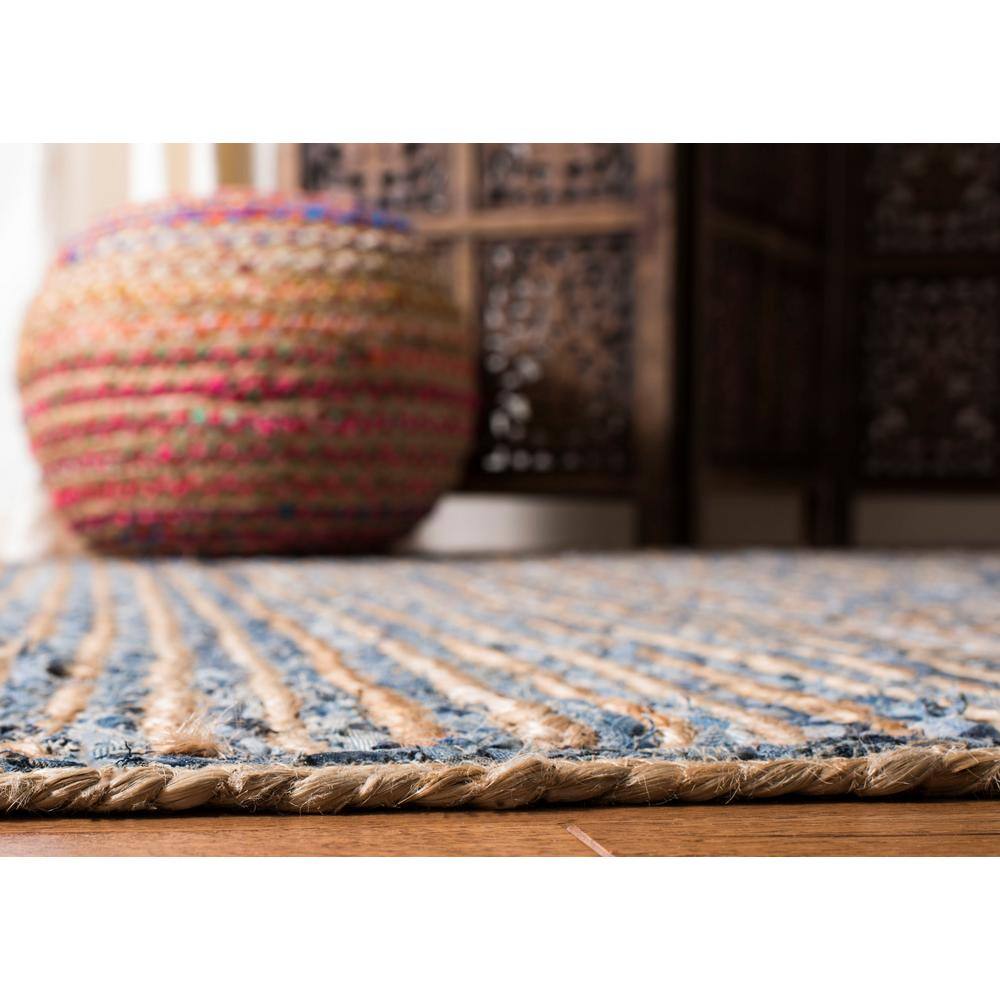 Cape Cod Natural and Blue Handmade Jute Area Rug 3'x5'