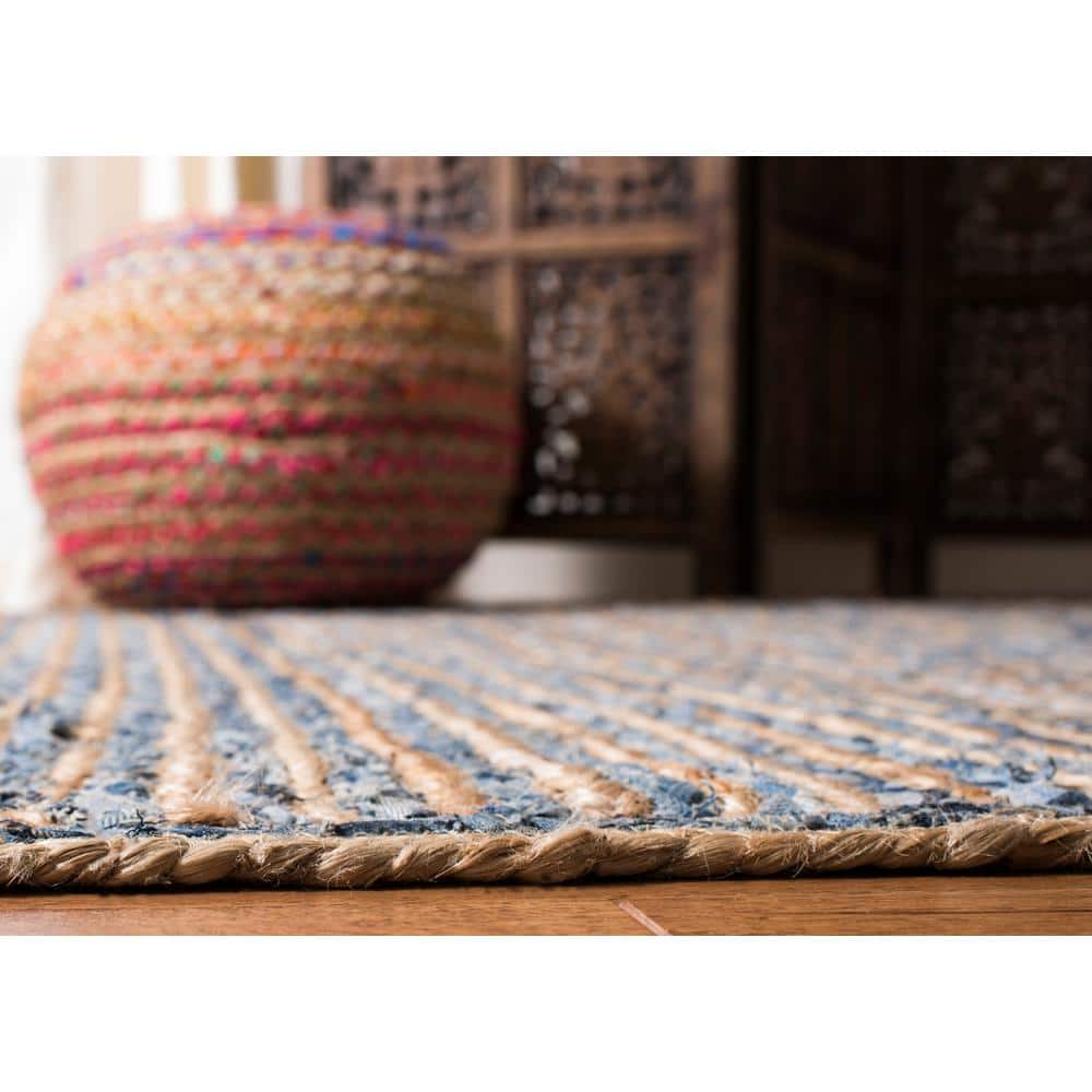 Cape Cod Blue and Natural Hand-Knotted Round Jute Rug