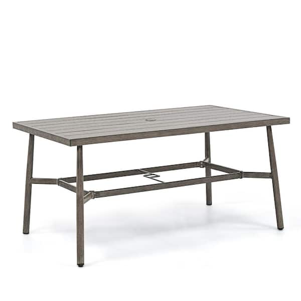 EGEIROSLIFE SleekLine Rectangle Outdoor Aluminum Dining Table with Umbrella Hole