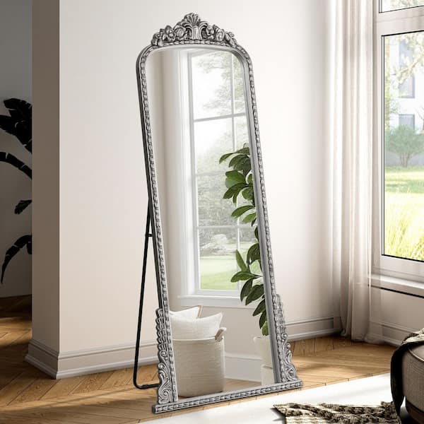 Silver 31.5 in. W x 70.9 in. H Arch Full Length Mirror With Stand