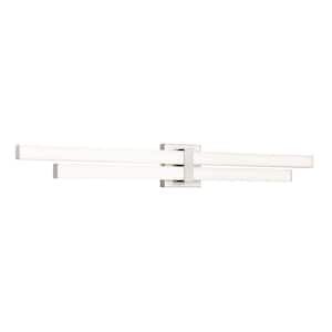 Zane 40 in. 2-Light Brushed Nickel Integrated LED Vanity Light with Frosted Plastic Shade