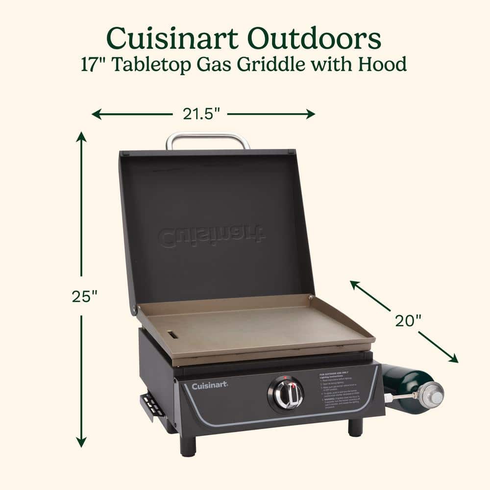 17" Black Stainless Steel Tabletop Gas Griddle with Hood