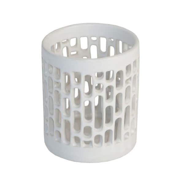 Home Decorators Collection Sawyer White 4 in. H Pierced Candleholder