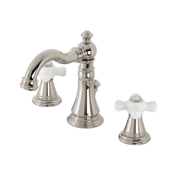Kingston Brass American Classic 2-Handle 8 in. Widespread Bathroom Faucets with Pop-Up Drain in Polished Nickel