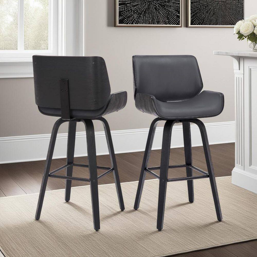 26" Gray Faux Leather Swivel Wood Counter Stool