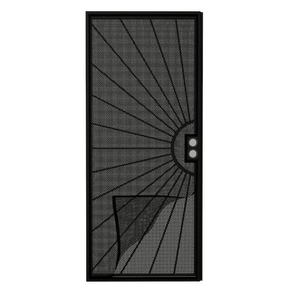 36 in. x 80 in. Reversible Hinging Black Surface Steel Security Door w/ Perforated Metal Screen and Bug Net without Lock