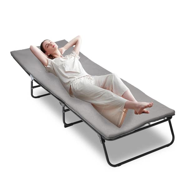 Folding Camping Beds for Adults, 5-Angle Adjustable Camping Cot Heavy Duty with Carry Bag, 1200 D Layer Oxford-Grey