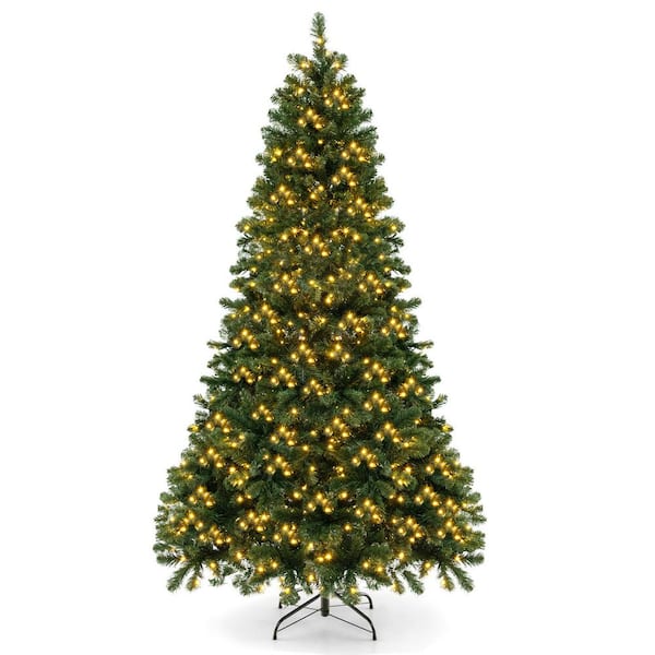 Costway 7 ft. Pre-Lit LED Dense PVC Hinged Christmas Tree Spruce with 700-Lights and Stand