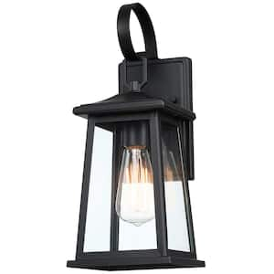 1-Light Black Wall Sconces Outdoor Fixture With Clear Glass E26 Base