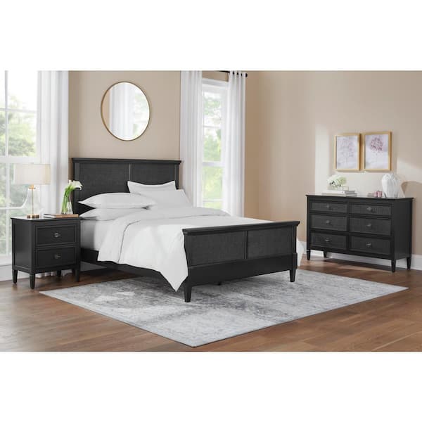 Marsden Black 3-Drawers 38 in. Rattan Cane Chest of Drawers