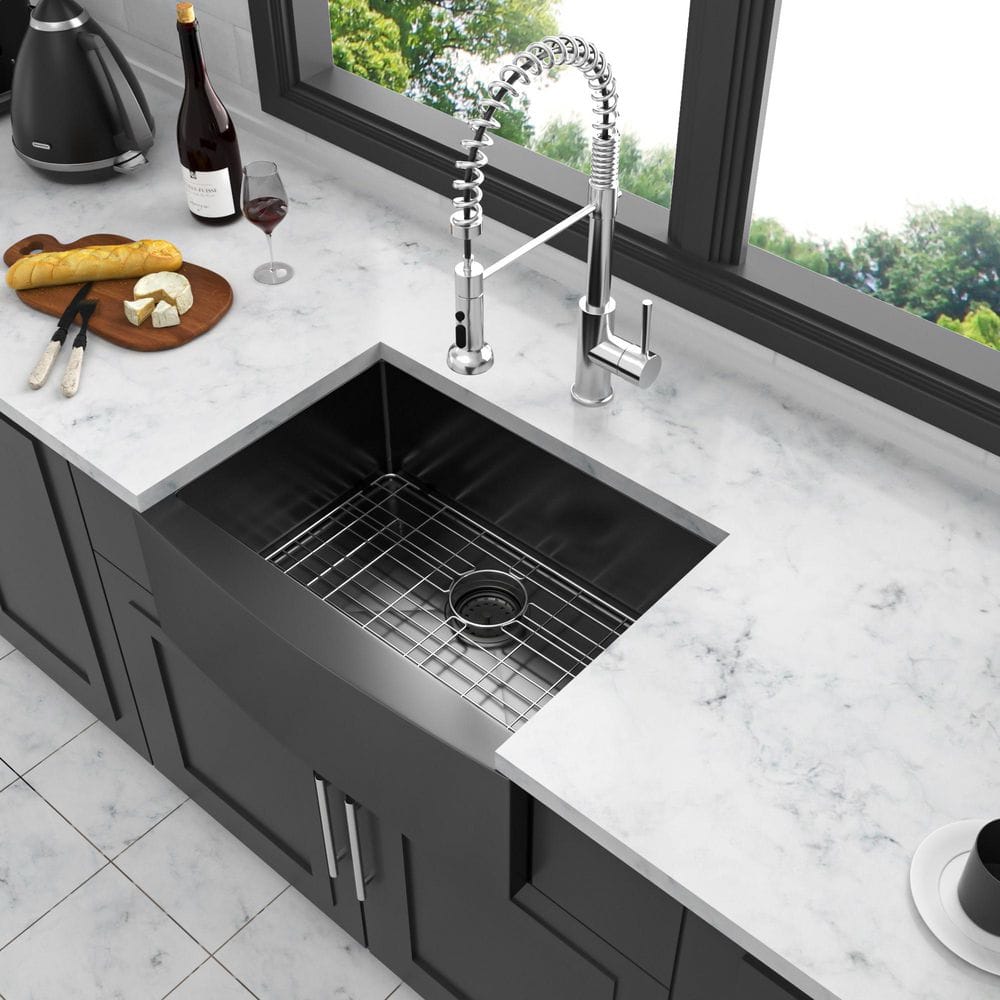 24 in. in Farmhouse Apron Front Single Bowl 16-Gauge Gunmetal Black Stainle