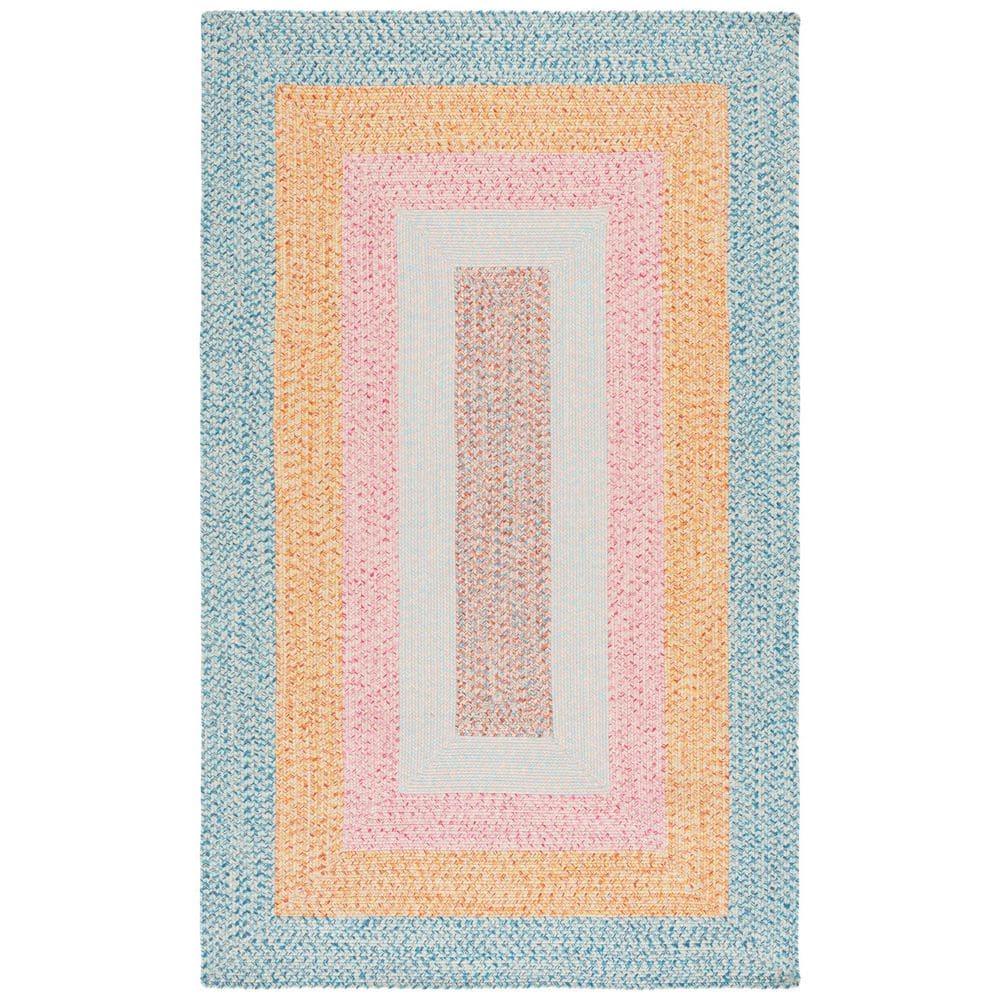 Border Area Rug Pink SAFAVIEH Braided Aqua/Pink 8 ft. x 10 ft. Machine Washable Solid ...