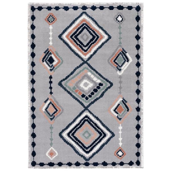 SAFAVIEH Marrakesh Gray/Blue Rust 4 ft. x 6 ft. Geometric Striped Area Rug