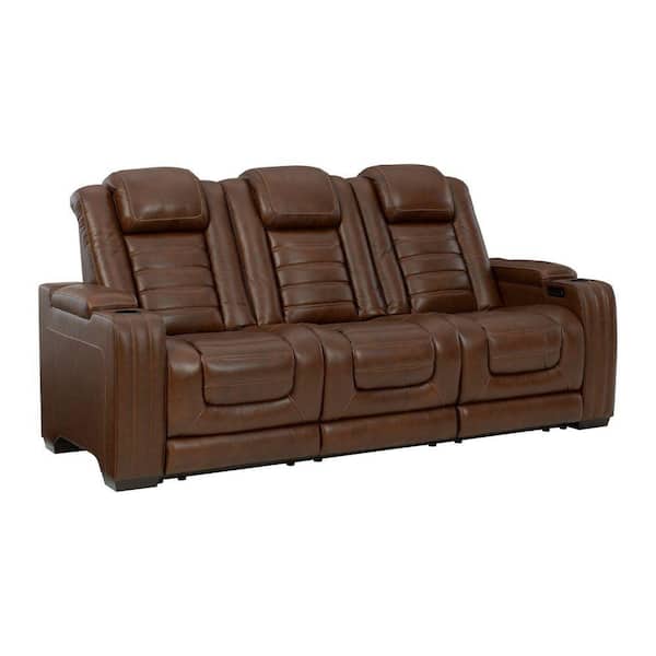 Benjara 39 in. Straight Arm Leather Straight Rectangle Power Reclining Sofa in Brown