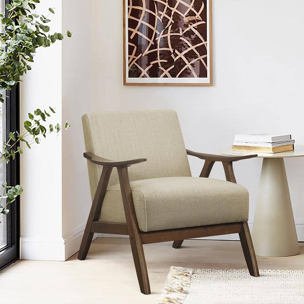 Lexicon Transitional Walnut Wood Accent Chair in Light Brown Fabric
