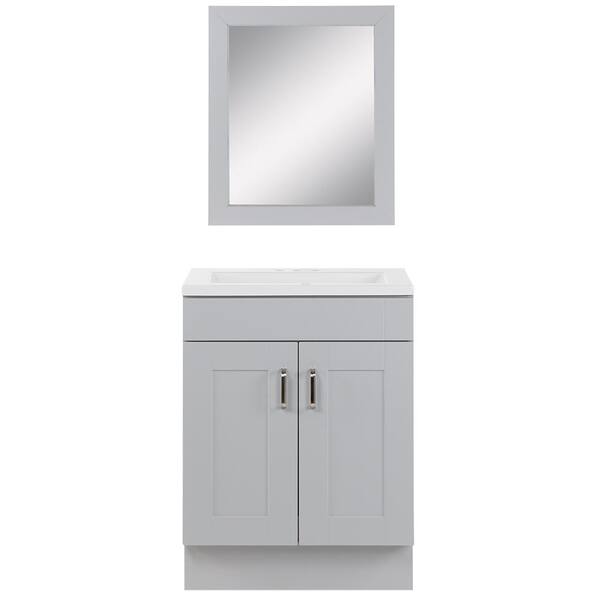 Glacier Bay Arla 24.5 in. W Bath Vanity in Pearl Gray with Cultured Marble Vanity Top in White with White Sink and Mirror