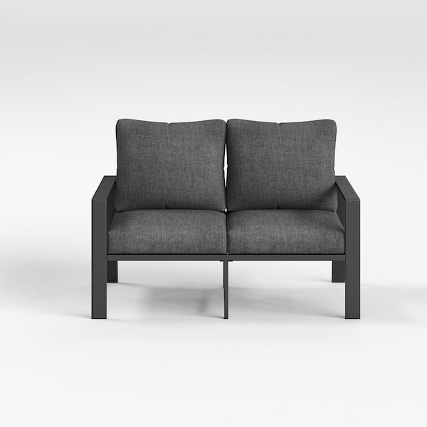Gray Aluminum Outdoor Loveseat with Gray Cushions