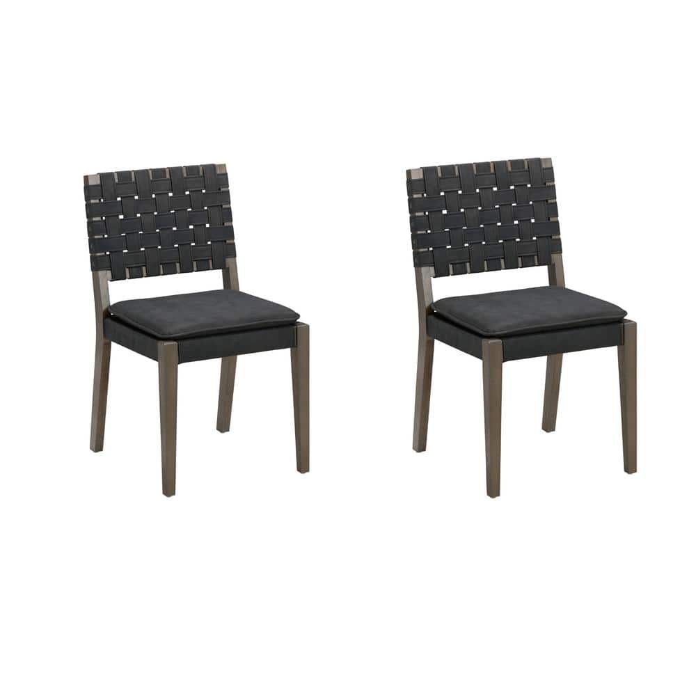 Cohen Black Faux Leather and Wood Upholstered Side Chair Set