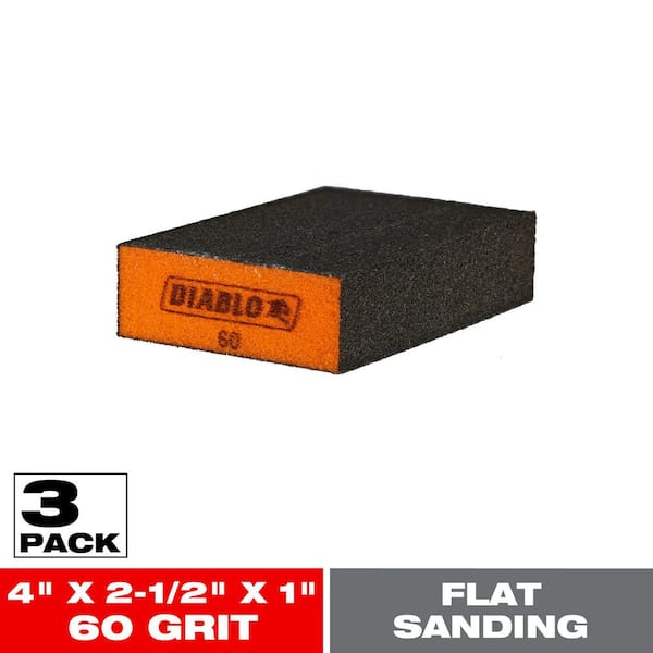 4-1/2 in. x 2-3/4 in. x 1 in. 60 Grit Medium Flat Edge Sanding Sponge (3-Pack)
