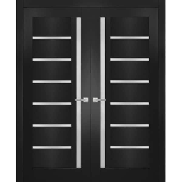 Sartodoors 84 in. x 84 in. 2 Panel Black Matte Finished MDF Sliding Door with Hardware