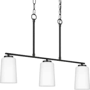 Adley Collection 3-Light Matte Black Etched White Glass New Traditional Linear Chandelier
