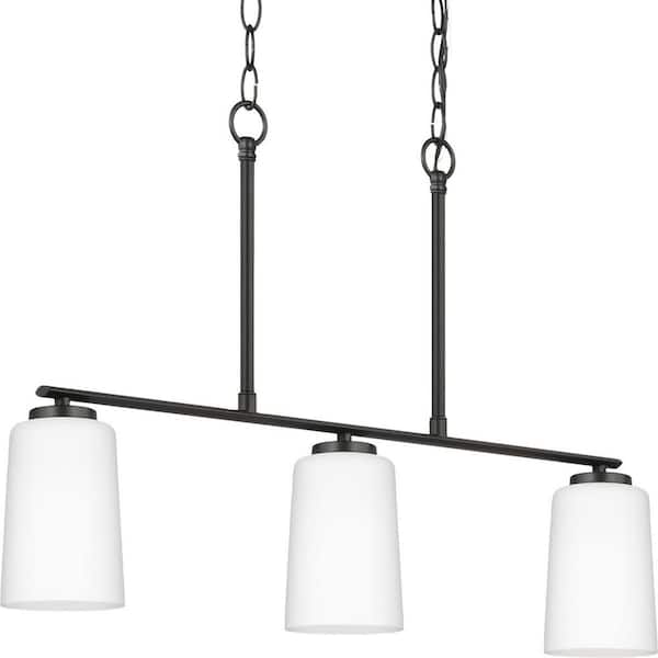 Progress Lighting Adley Collection 3-Light Matte Black Etched White Glass New Traditional Linear Chandelier