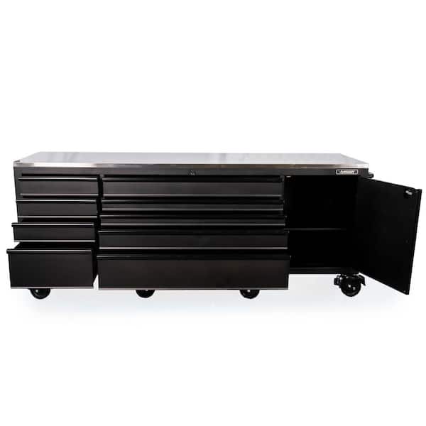 Husky 96 in. W x 24 in. D 9-Drawer Heavy-Duty Mobile Workbench with Stainless Steel Top in Matte Black