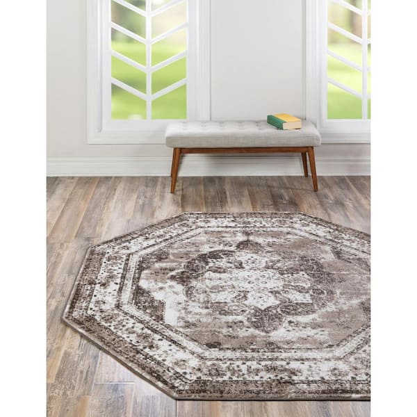 Unique Loom Sofia 5 ft Octagon Beige Abstract, Bohemian Area Rug