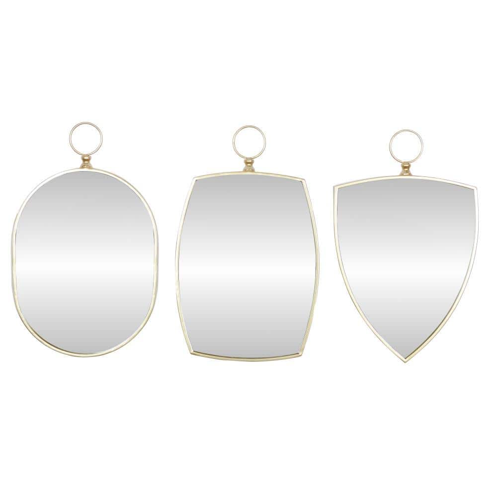 24 in. x 15 in. Varying Shapes Geometric Framed Gold Wall Mirror with Ring Top (Set of 3) price history on PriceWatchPro